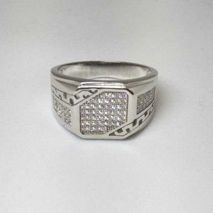 14K White Gold Mens Created Sapphire 1/20 carat Diamond Ring