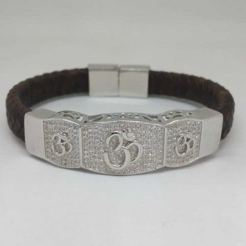 92.5 STERLING SILVER LEATHER GENTS BRACELET