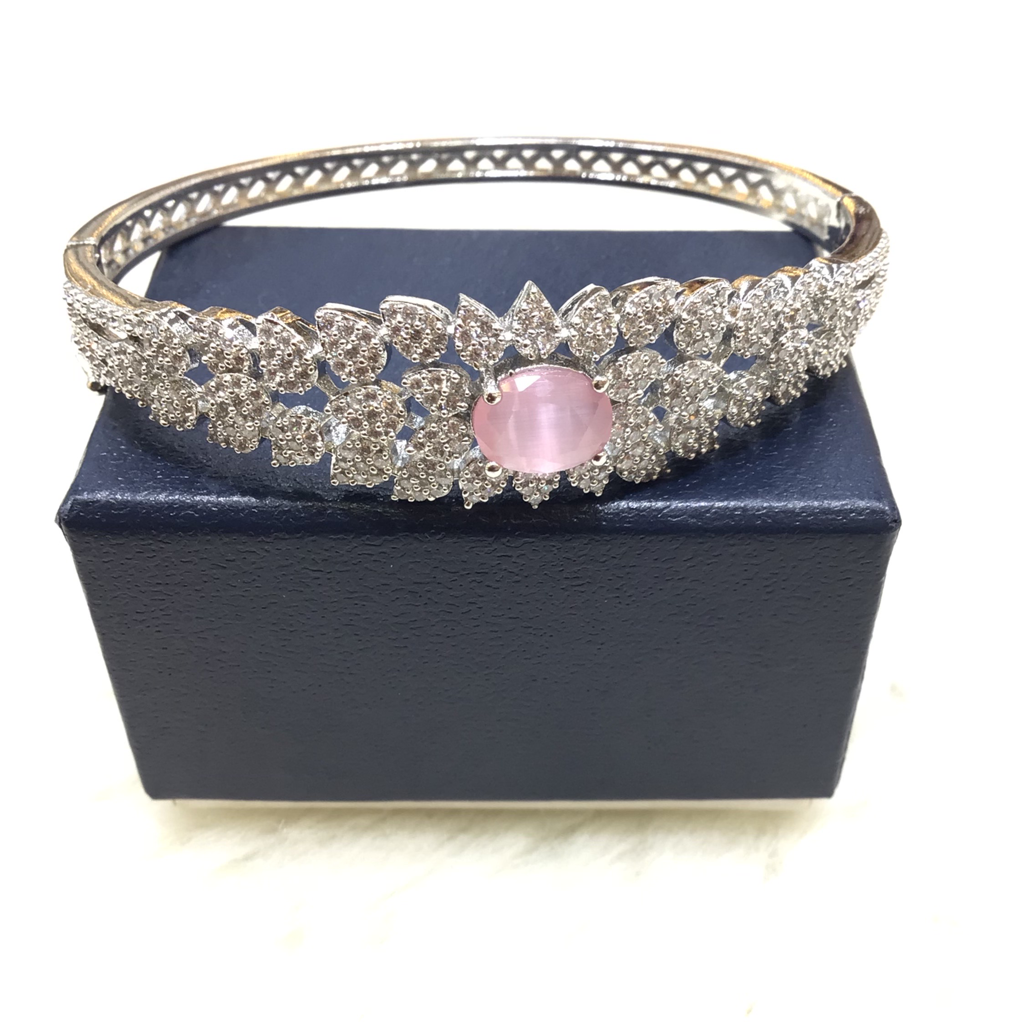 Silver Forming Pink Stone Bracelet