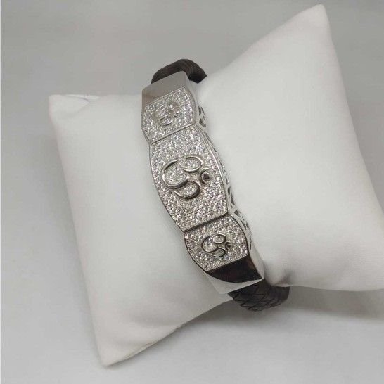 92.5 STERLING SILVER LEATHER GENTS BRACELET