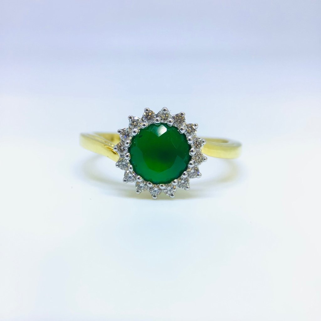 Green Emerald and Diamond Halo Ring | Temple & Grace AU