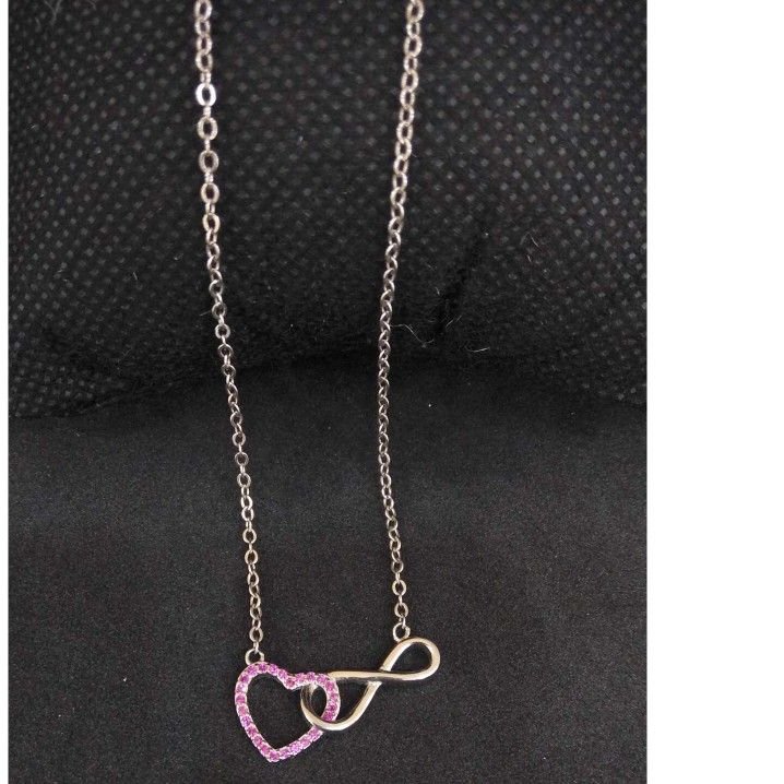925 Sterling Silver RED HEART Designed Pendant Chain