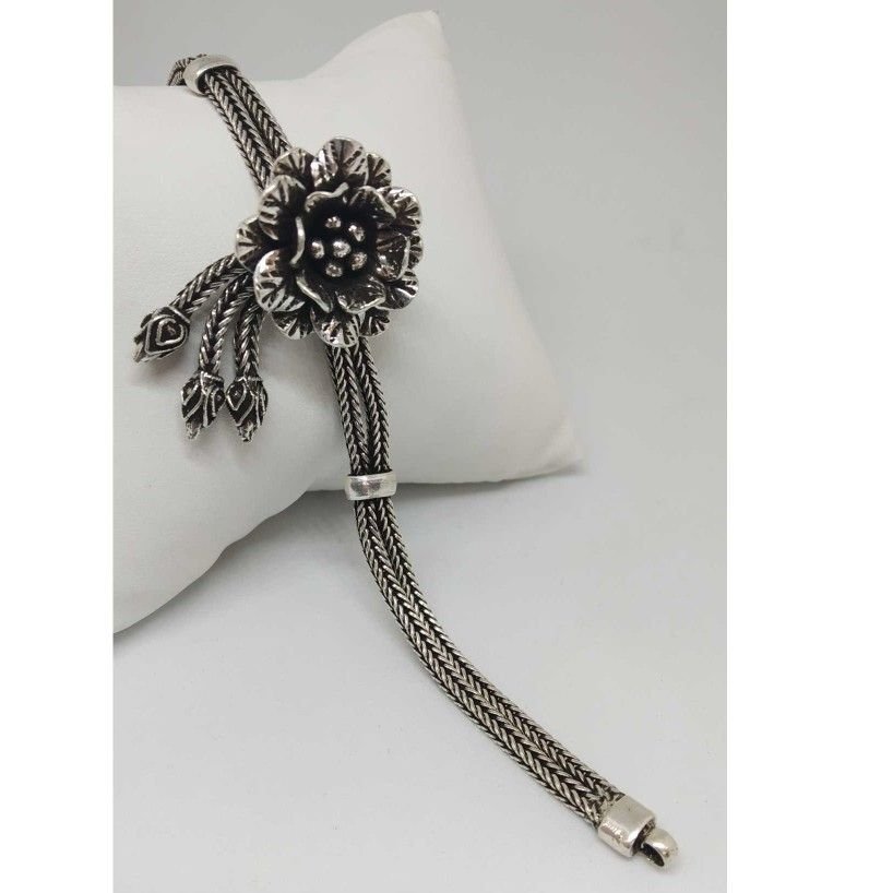 925 Sterling Silver Oxides Flower Ladies Bracelet