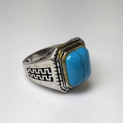 925 Sterling Silver Blue Stone Gents Ring