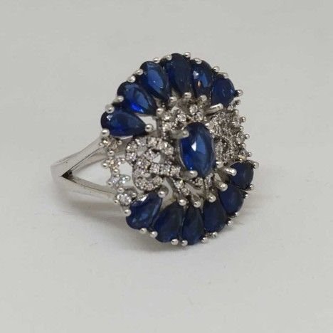 925 Sterling Silver Blue Diamond Ladies Ring