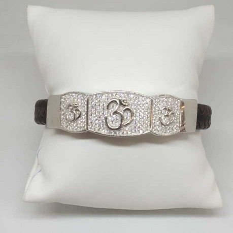 92.5 STERLING SILVER LEATHER GENTS BRACELET