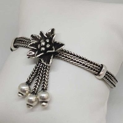 925 Sterling Silver Oxides Flower Ladies Bracelet